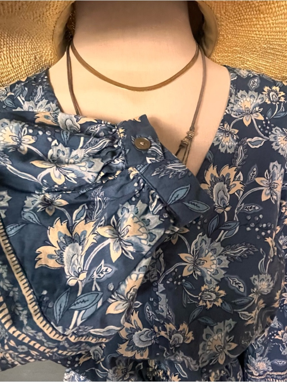 LOFT Long Sleeve Navy Floral Cottage Core Maxi Dress, Sz. S - Picture 6 of 12